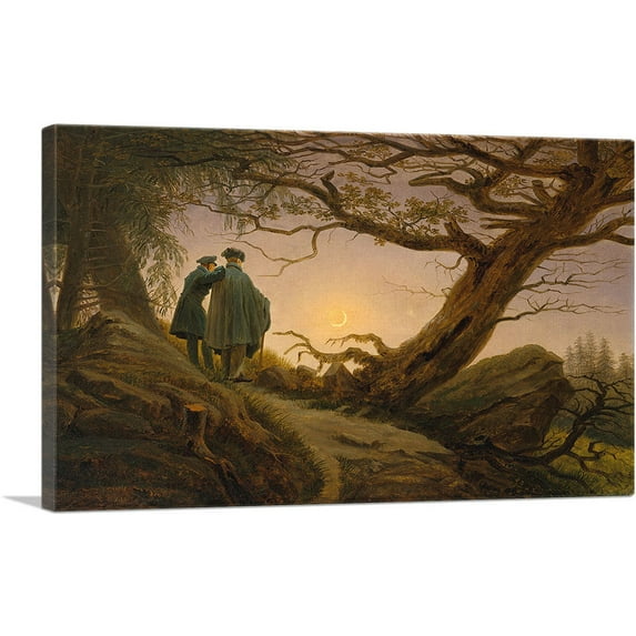 ARTCANVAS Two Men Contemplating the Moon 1825 Canvas Art Print by Caspar David Friedrich - Size: 12" x 8" (0.75" Deep)