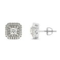 thumbnail image 3 of 1 Carat Princess Cut Lab Created Moissanite Diamond Double Halo Stud Earrings In 14K Solid White Gold Jewelry For Women (G-H Color, VVS1 Clarity, 1 Cttw), 3 of 7