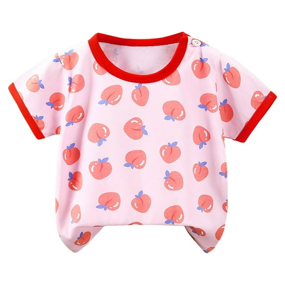 Gubotare Girls T Shirts Trendy Girls' T Shirts Short Puff Sleeve Tee Tops (Red,Size 3-4 Years)