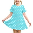 thumbnail image 6 of Summer Dresses for Girls 3-12 Years Toddlers Kids Cute Polka Dot Printed Short Sleeve Crewneck Loose Pullover Hiking Midi Dress, 6 of 8