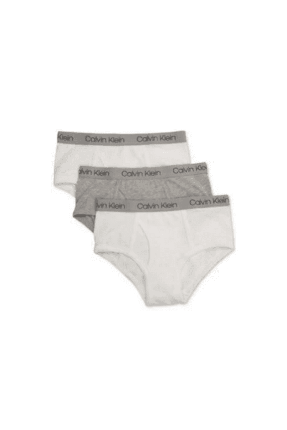 Boys' Cotton Briefs 3pk, White and Htr Grey, XS (4-5)