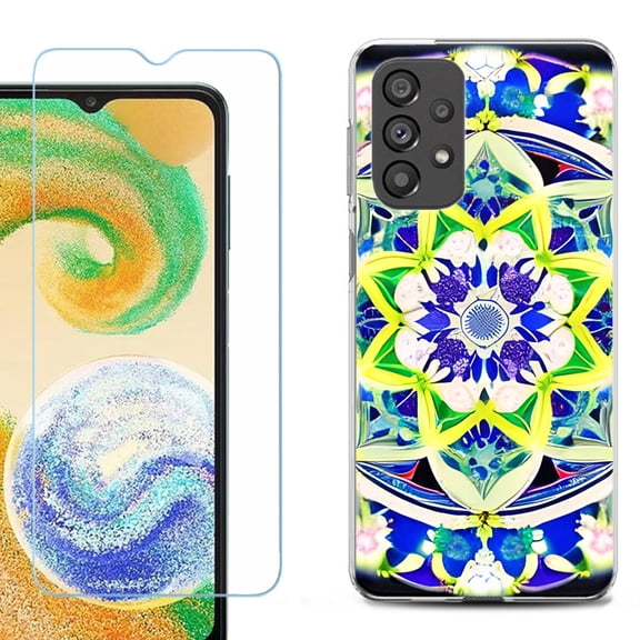 Shockproof Fashion Phone Case for Samsung Galaxy A23 5G, with Tempered Glass Screen Protector, by OneToughShield ® - Mandalas Color