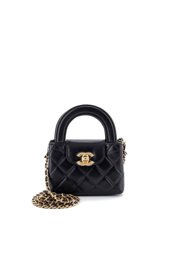 Pre-Owned Kelly Top Handle Shopping Bag Quilted Shiny Aged Calfskin Nano By Rebag