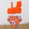 thumbnail image 4 of Swimsuit for Girls 2 Piece Solid Color Bikini Ruffle Top And Floral Print Bottom Summer Bathing Suit Size 10-11 Y, 4 of 5