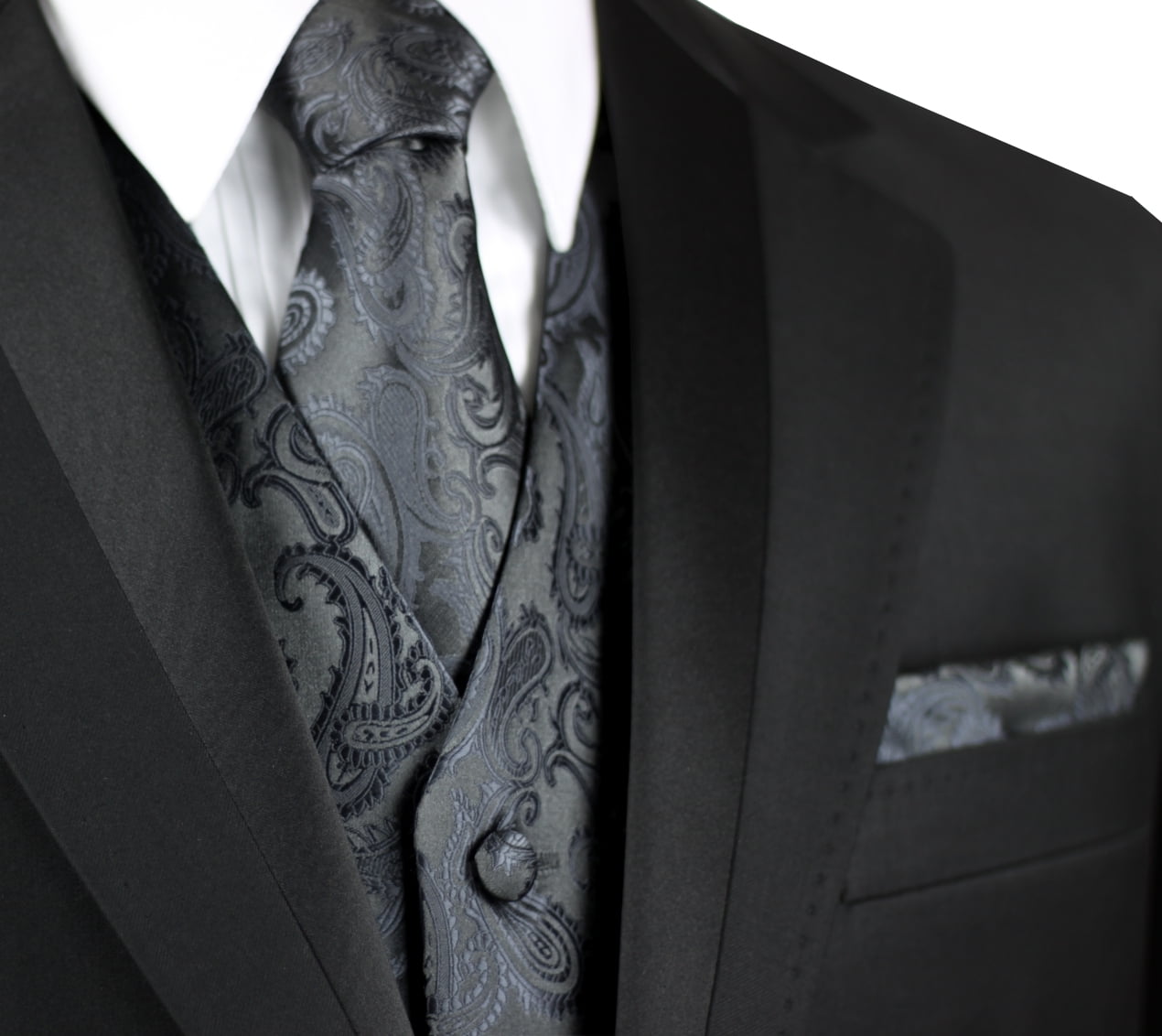 New Men's Vesuvio Napoli Paisley Tuxedo Vest Ascot Cravat prom party Dark Gray 