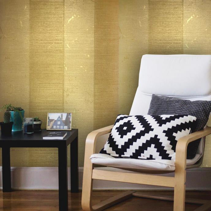 Wallpaper Yellow Gold Metallic Textured Striped Modern