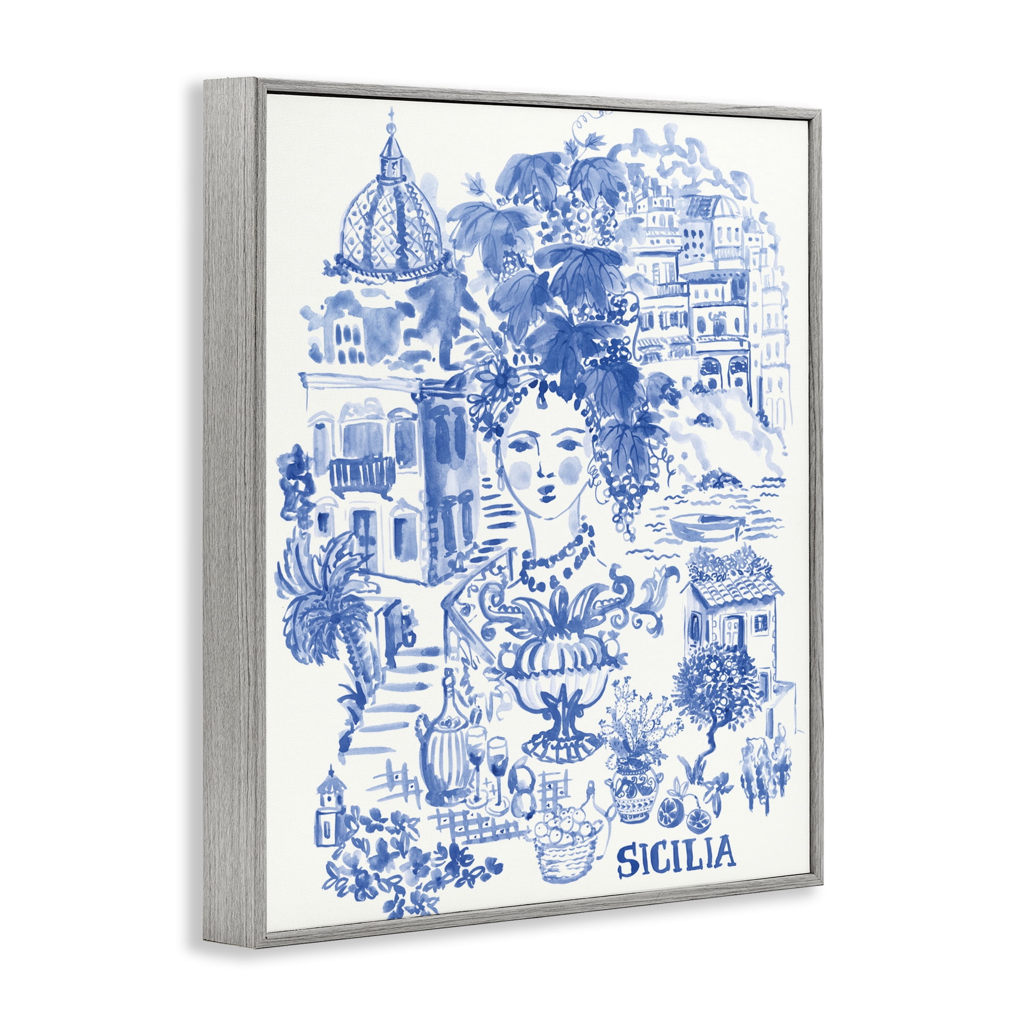 Stupell Industries Sicilia City In Blue Gray Framed Giclee Art, design by Karolina Sato