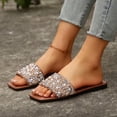 thumbnail image 6 of Qingpeng Womens Open Toe Flat Slide Sandals Square Toe Summer Shoes with Pearl and Sequin Embellishment for Casual Beach Wear, 6 of 7