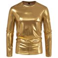thumbnail image 5 of LWavelet Men's Shiny Red Long-Sleeve T-Shirt - Sleek Fabric, Perfect for Night Outfits & Fashionable Casual Style Gold XL, 5 of 8