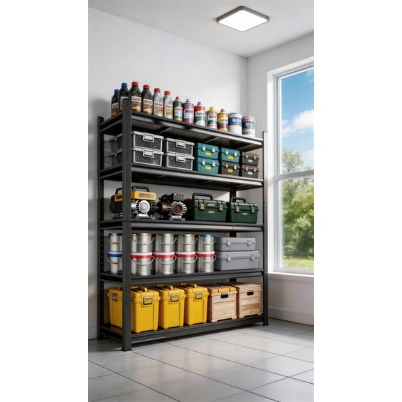 72''H Metal Garage Shelving, 5-Tier Heavy Duty Shelving Unit, Adjustable Garage Storage Shelves, Utility Rack Shelf for Industries, Warehouses, Basement(Black, 72''H*35''W*14''D)