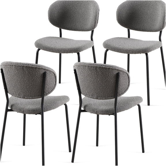 JERFIT 4-Pack Modern Boucle Dining Chairs with Curved Back, Gray Upholstered Kitchen Side Chairs with Black Metal Legs for Dining Room