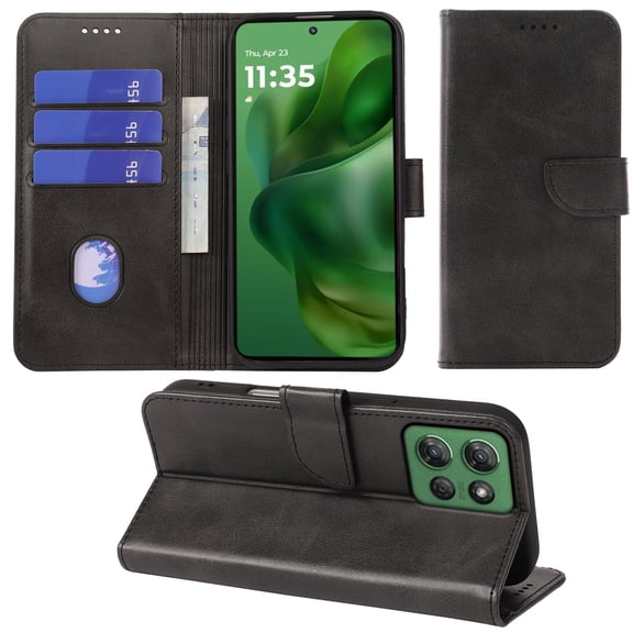 VIESUP for Motorola Moto G Power 2025 Black Wallet Case with Credit Card Holder,PU Leather Magnetic Protective Phone Case