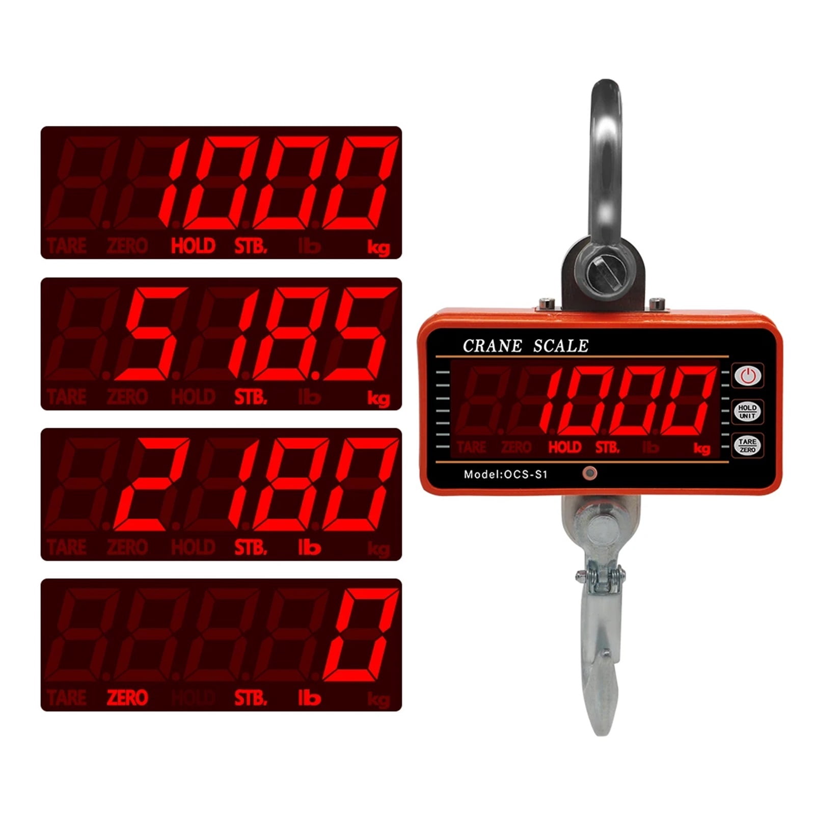 Crane Scale 1000KG 1Ton 2000lb OCS-S1 Digital Balance LCD High Accurate Industrial Heavy Duty Hanging Hook Hanging Scales ,Precise Weighing