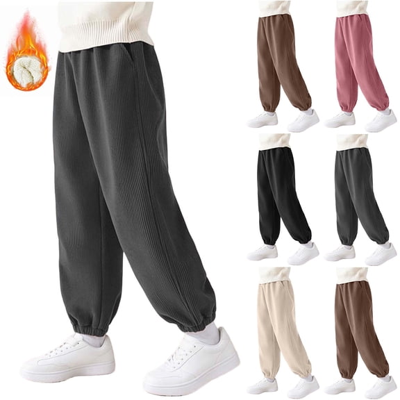 Bixock Toddler Boys Sweatpants Elastic Waist Corduroy Jogger Pants Kids Trousers Elastic Waist Solid Color Side Pocket Fleece Lined Loose Warm Fall Winter Casual Daily Wear Size 5-6Years