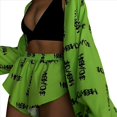 thumbnail image 4 of Pijama Holgado con Estampado para Mujer, Informal, con Cordones, de Larga y Pantalones Cortos de Cintura Alta, para el Hogar. Verde L, 4 of 10