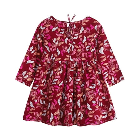 

Odeerbi Clearance Girls Dresses Baby Girl Clothes Toddler Clothing Long Sleeve One-Piece Floral Print Dress Autumn Kids Skirt