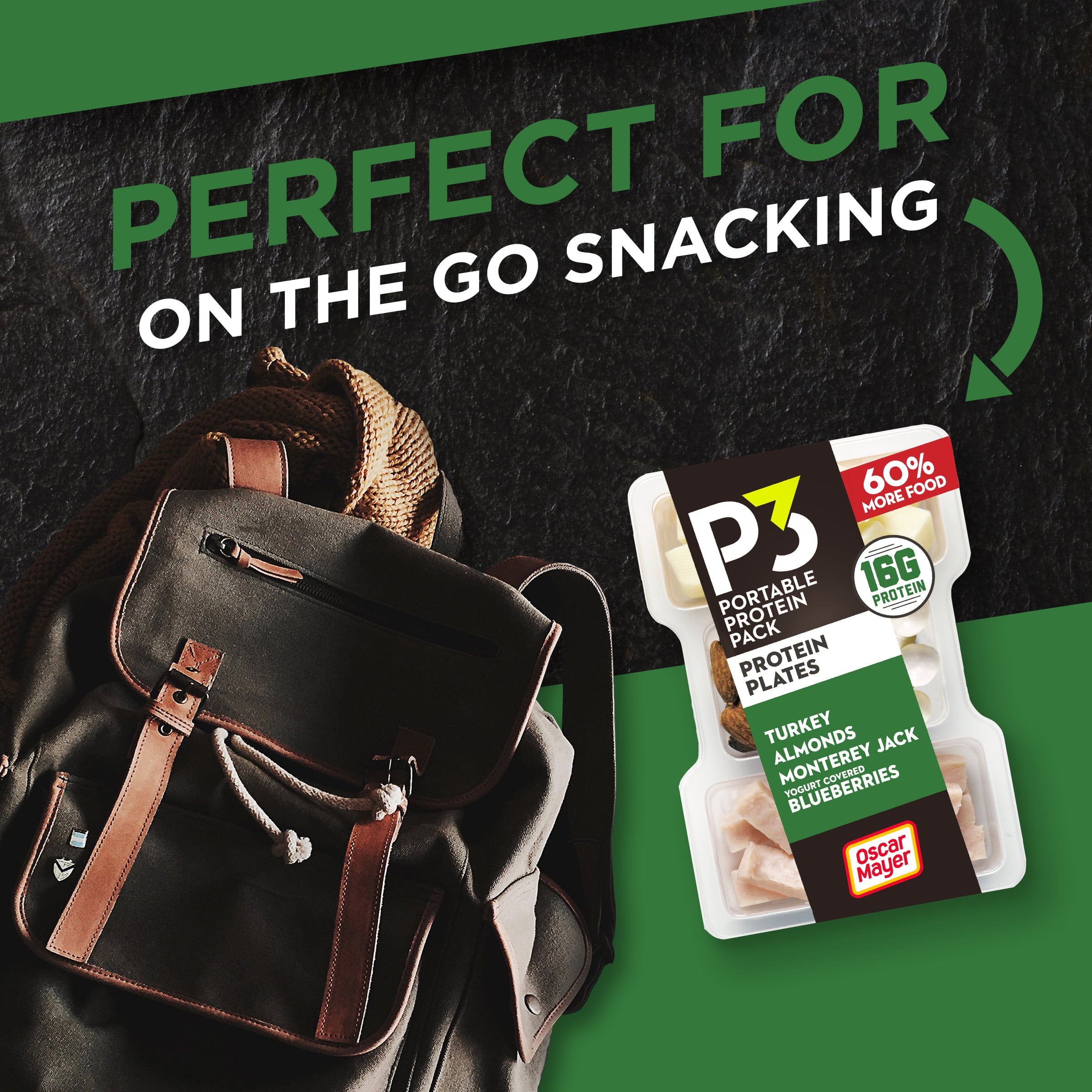 P3 Portable Protein Snack Pack & Protein Plate with Turkey, Almonds
