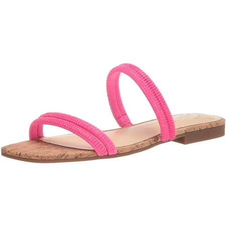 Jessica Simpson Womens Raexe 2 Microsuede Rhinestone Flat Sandals 5.5 Neon Pink