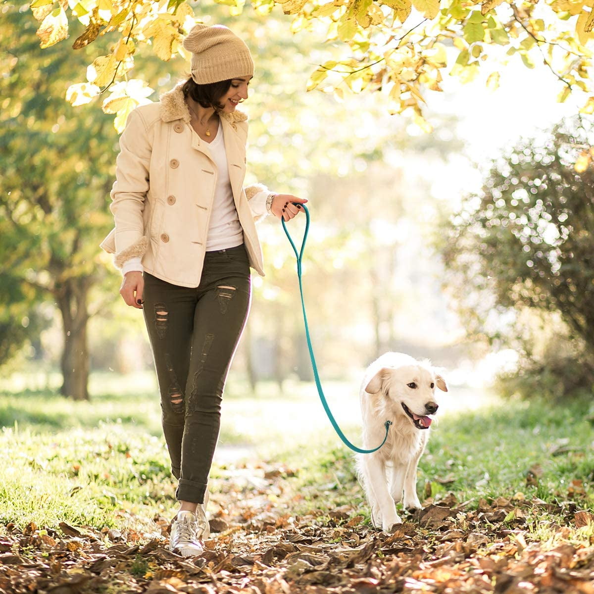 Dogline  - Biothane Slip Dog Leash - for Small, Medium and Large Dogs - Odor Free Slip Lead, Heavy Duty and Durable Material Kennel Lead (Teal: Width 5/8" | L: 60"(5ft))