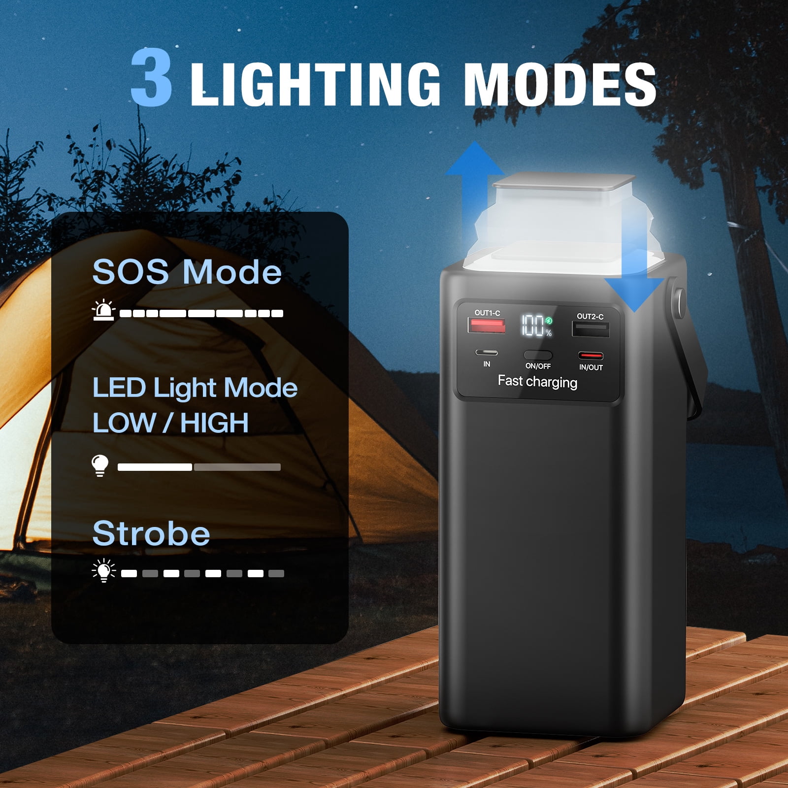 PGYOB Power Bank 27000mAh , Portable Charger with 22.5W PD/QC3.0 Fast Charging, Built-in Cables, LED & Light for Camping,Home Backup, Emergency Power,Travel