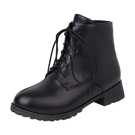 

QYZEU High Heels Platform for Women Womens Boots Size 8 Wide 2022 Women S Autumn And Winter Low Heel Pu Waterproof Black Lace Up Fashion Ankle Boots