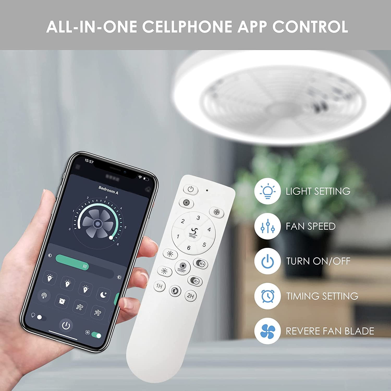 Orison Ceiling Fan with Light, 8029 White Regular - 19.7" Smart Low Profile Ceiling Fans with Light and Remote APP Control
