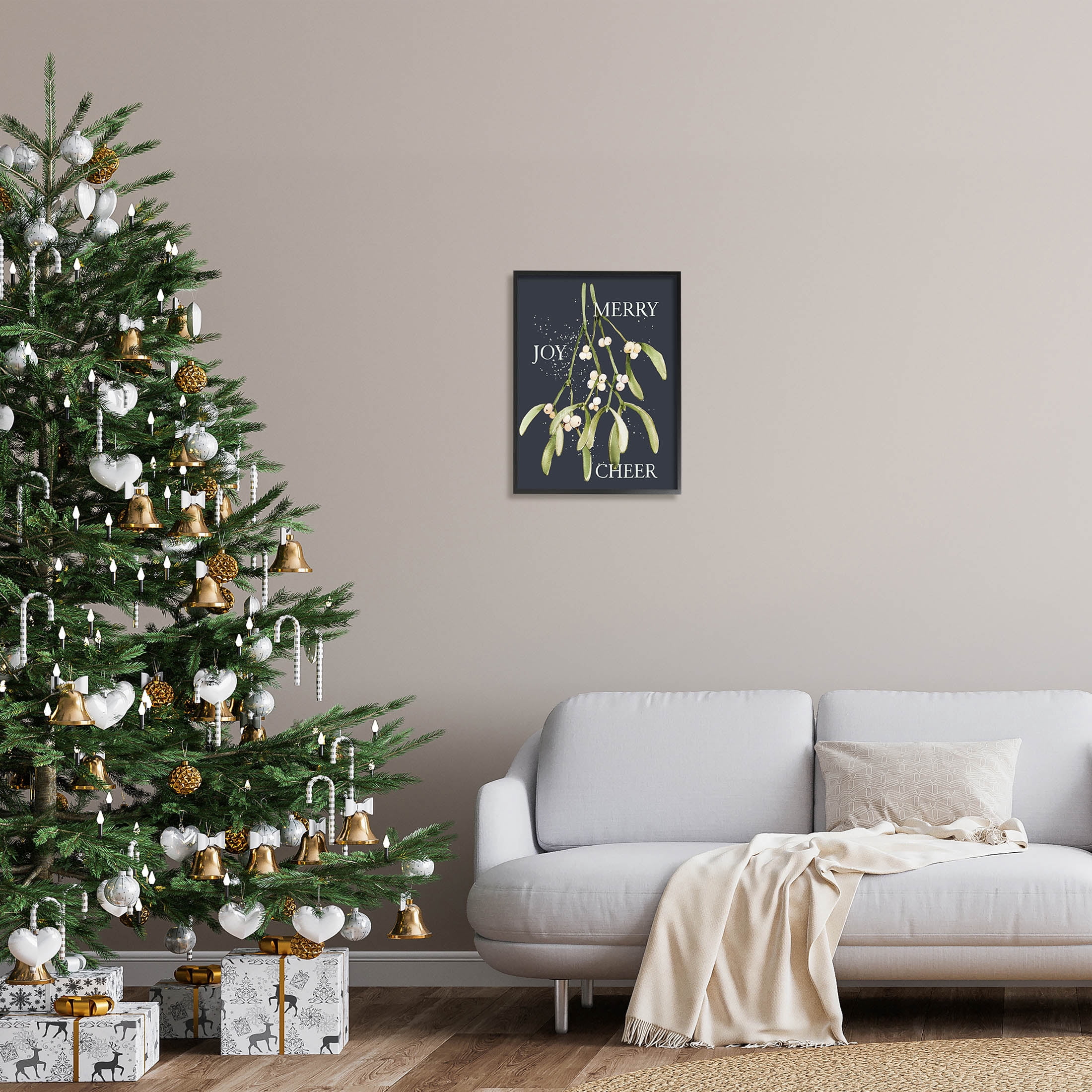 Merry Joy Cheer Holly Berries Holiday Graphic Art Black Framed Art Print Wall Art