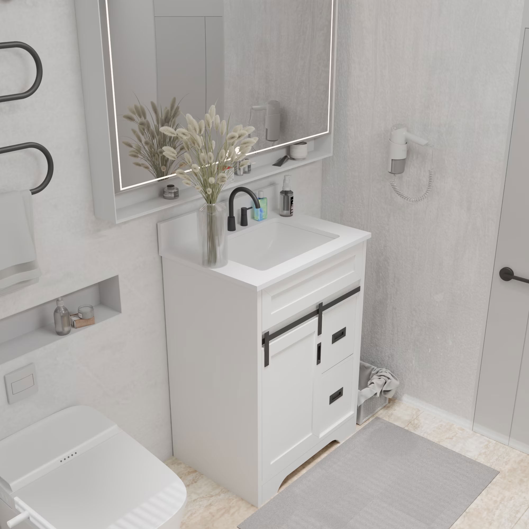 MAYEERTY 24" Narrow Bathroom Vanity with Sink, Bathroom Sink Cabinet with Storage for Small Apartment Small Space, White