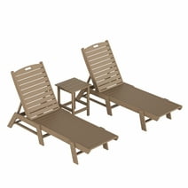 WestinTrends Malibu 3 Pieces Chaise Lounge Set with Side Table, All Weather Poly Lumber Outdoor Lounge Chairs Set of 2 and End Table, Weatherwood