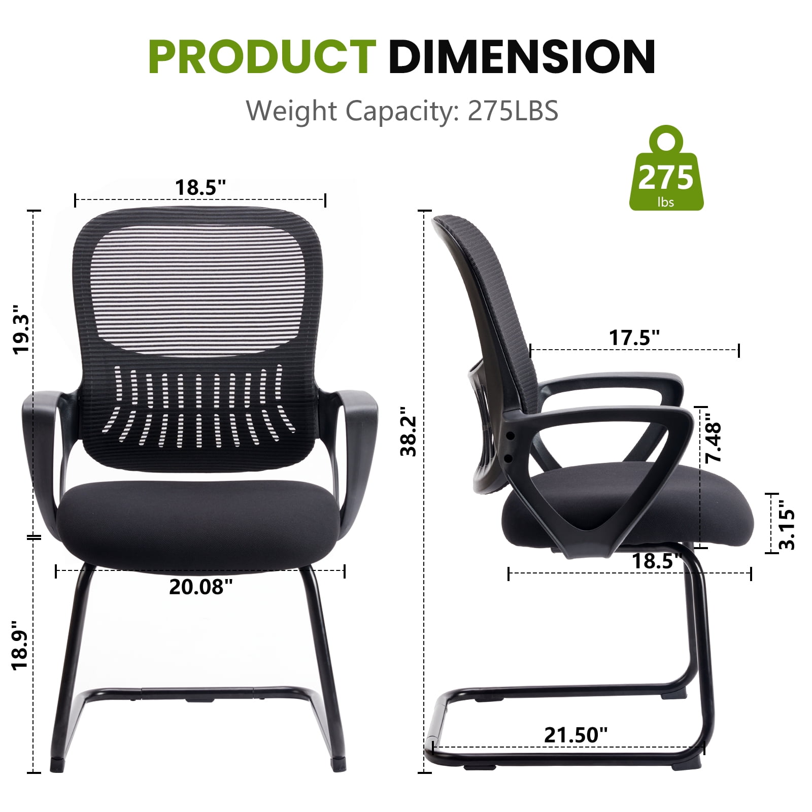 GIANNA Office Chair with Lumbar Support No Wheels, Stationary Mesh Mid Back Computer Chairs, 1 Pack