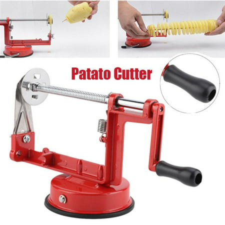 Dilwe Manual Red Stainless Steel Twisted Potato Slicer Spiral Vegetable Cutter French Fry Kitchen Tool with Cutter Suction