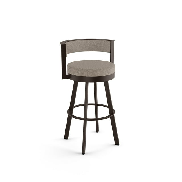Amisco Browser 30 in. Swivel Bar Stool - Beige & Brown Woven Polyester / Dark Brown Metal