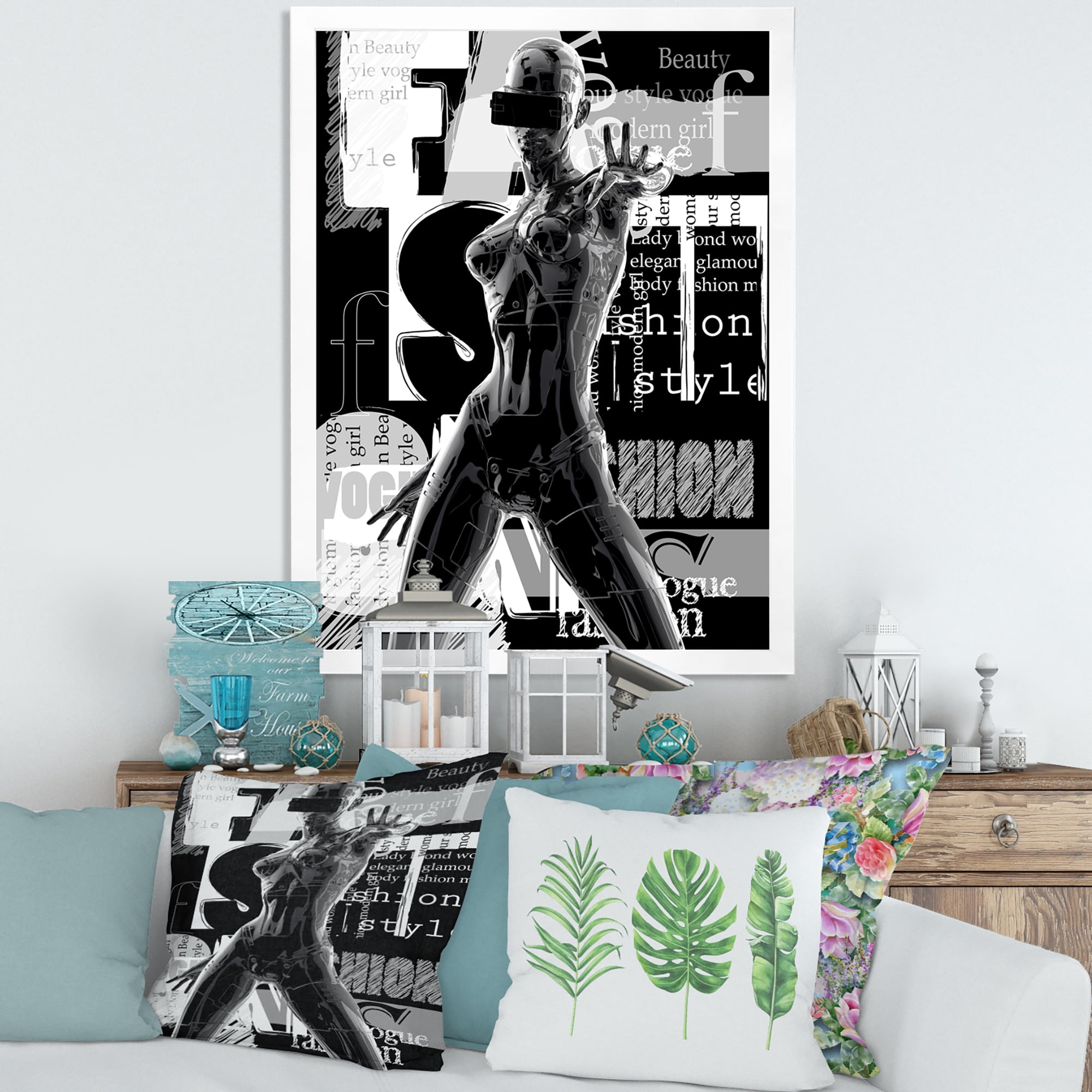 Designart 'Black and White Cyborg Body II' Modern Framed Art Print