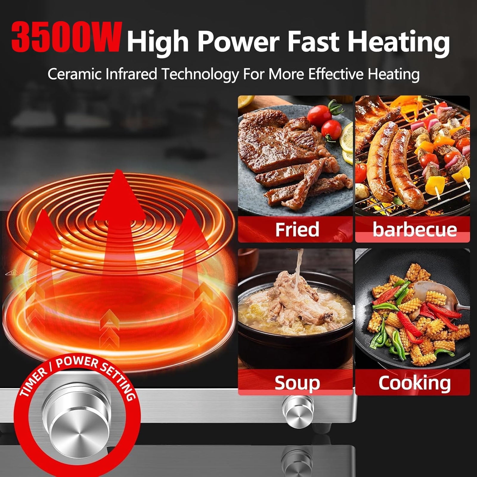 SAVALETOR Electric Cooktop Single Burner,3500W Portable Cooktop Countertop Waterproof,Multifunction Electric Induction Hot Plate Cooker with Touch Control Panel 4 Hours Timer(110V)