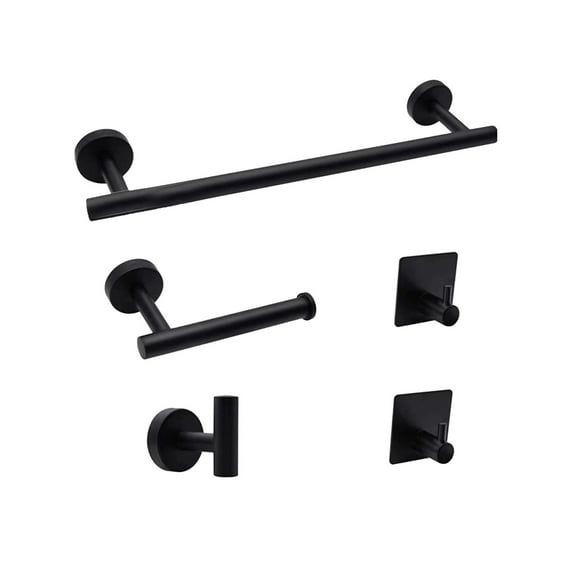 Ensemble de Quincaillerie de Salle de Bain en Acier Inoxydable 5 Pcs Comprenant un Porte-Serviettes Allongé, un Porte-Papier Hygiénique et 3 Crochets pour Peignoir pour l'Organisation de la Salle de Bain à la Maison 0,93 Lb