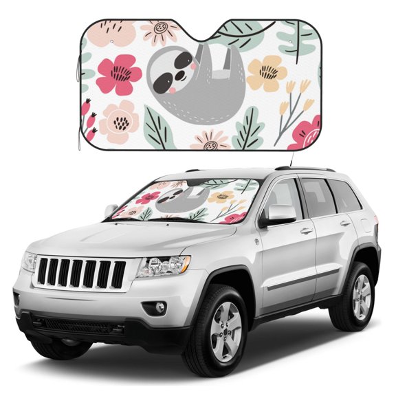 Kdxio Cute Cartoon Sloth Print Windshield Sun Shade, Foldable Sun Blocker for Car,Truck,SUV Automotive Interior Sun Protection,Reflective Shade for Front Windshield(Small)