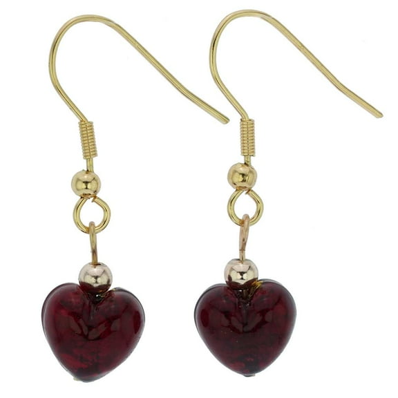GlassOfVenice Small Murano Glass Heart Earrings - Ruby Red