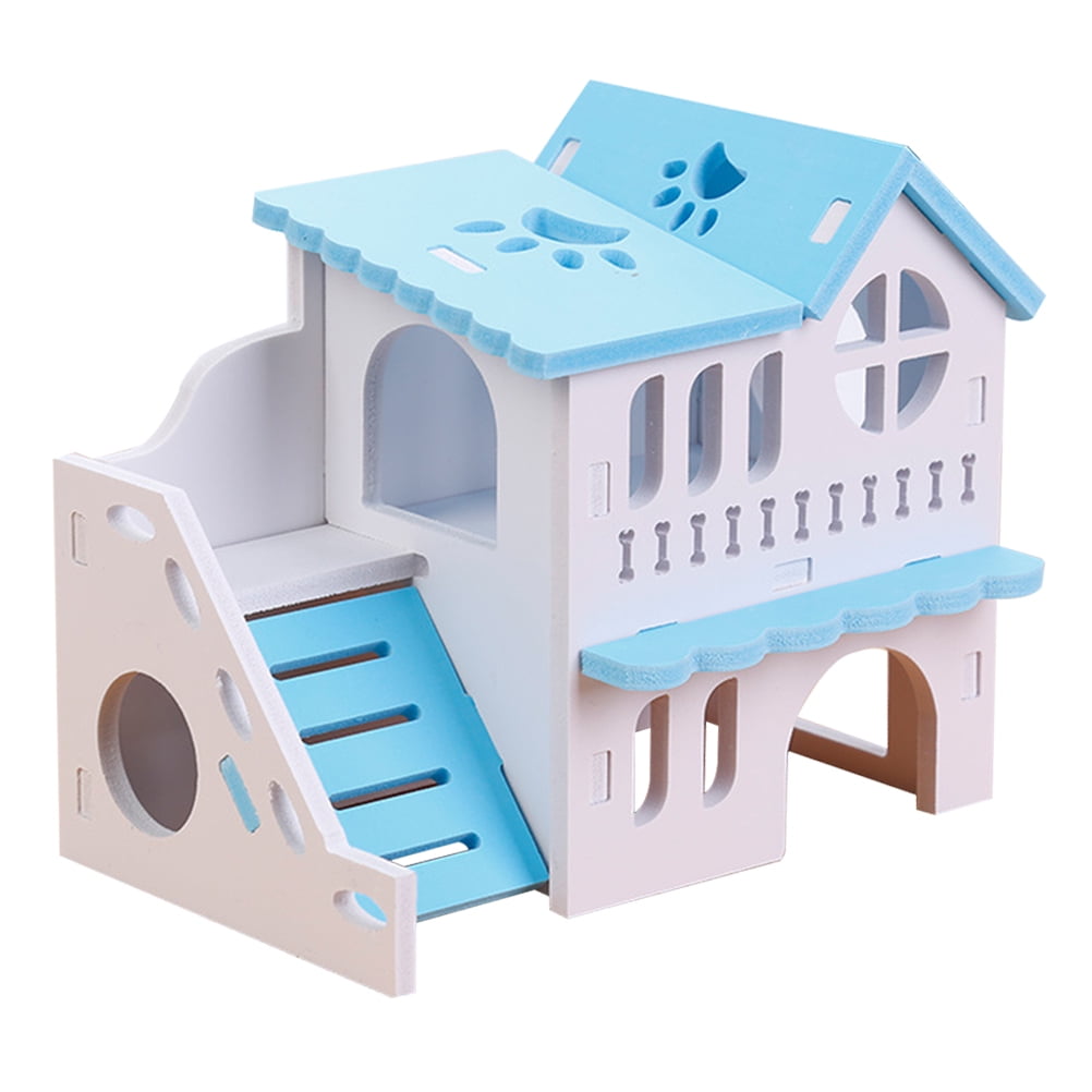 Hemoton Double- Wooden Hamster House Hideout Pet Hut Small Animal Play Toy