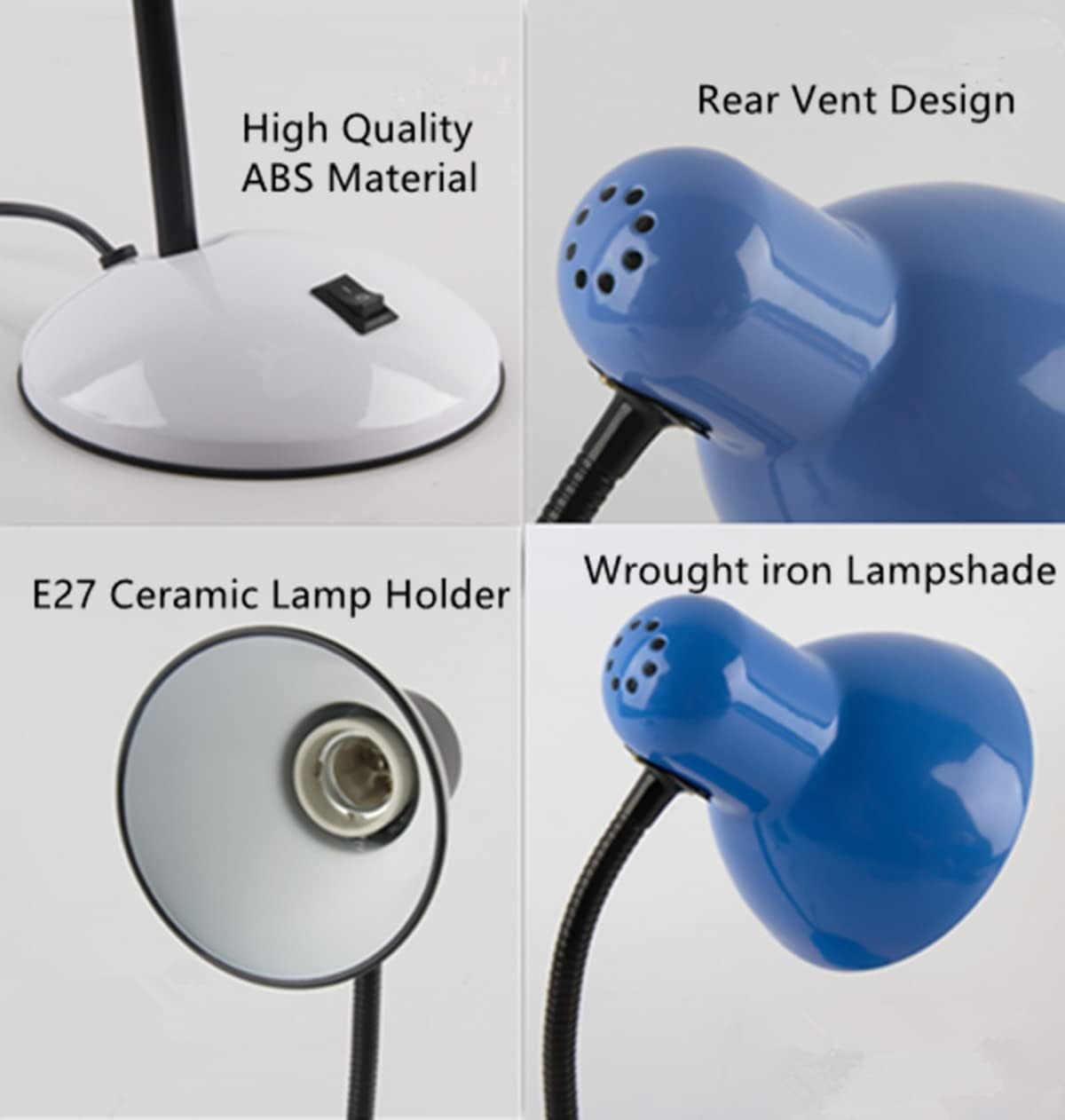 EONQY Metal Desk Lamp, Eye-Caring Table Lamp, Study Lamps with Flexible Goose Neck for Working, Studying, Reading