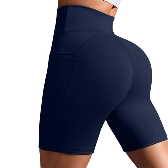 IWRICH Women's Biker Shorts with Pockets High Waist Yoga Shorts Running Gym Workout Leggings Navy XL