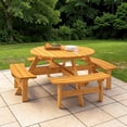 thumbnail image 4 of GZXS 8 Person Outdoor Circular Round Wooden Picnic Table with Built-in Benches for Patio Backyard Garden with Umbrella Hole (Natural), 4 of 12