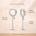 thumbnail image 3 of Charmsy Huggie Hoop Earrings for Women | Rhodium Plated Cubic Zirconia Tassel Chain Earrings, 3 of 6
