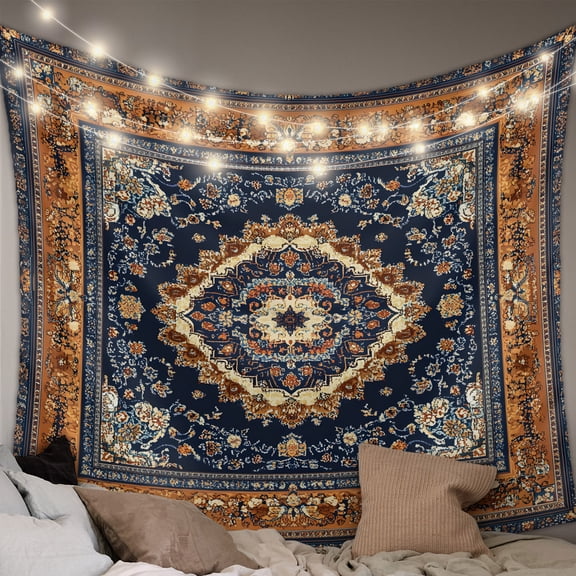 Blue Burnt Orange Boho Tapestry for Bedroom Wall Hanging Tapestry, Antique Southwestern Tribal Ceiling Backdrop Tapestries Poster Blanket Wall Decor for Teens Room Living Room Dorm 59" x 79"