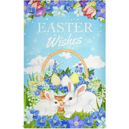 

Easter Egg Basket Bunnies Kitchen Tea Towels 4 Pack Absorbent Hand Dish Towels Spring Flower Grass Dishcloths Lint-Free 18x28 Inch Fast Drying for Cooking Baking Home Clean