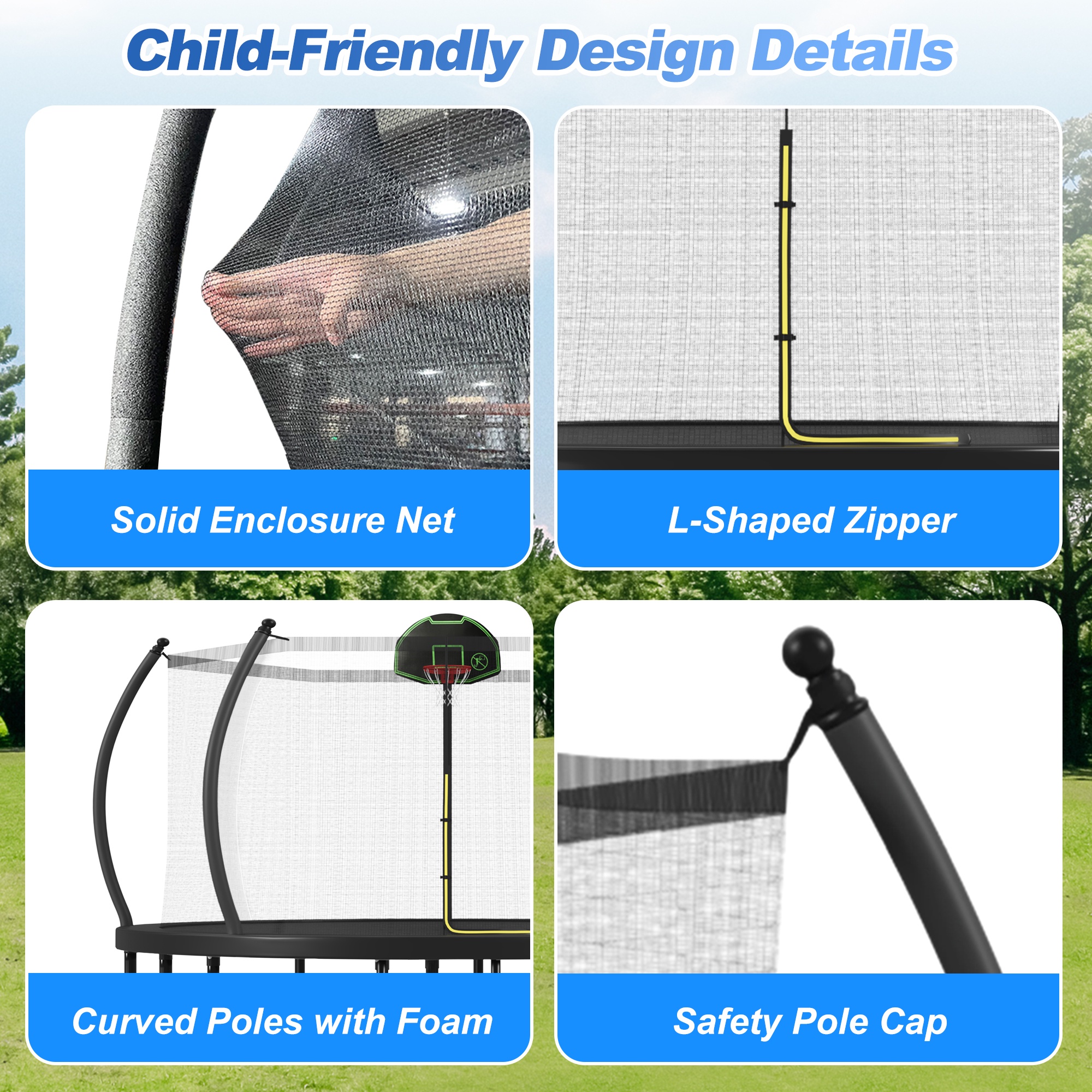 12FT 14FT 16FT Trampoline for Kids Adults with Basketball Hoop, Enclosure Net, 1500LBS Heavy Duty Outdoor Trampoline with Ladder, Recreational Round Trampoline, Pumpkin Outdoor Backyard Trampoline