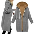 thumbnail image 2 of BiZtdJrK Long Jackets for Women Casual Zip Up Fleece Lined Hoodies Fall Winter Warm Sherpa Sweatshirts Coat Solid Color Going Out Tops with Pocket Gray L, 2 of 8