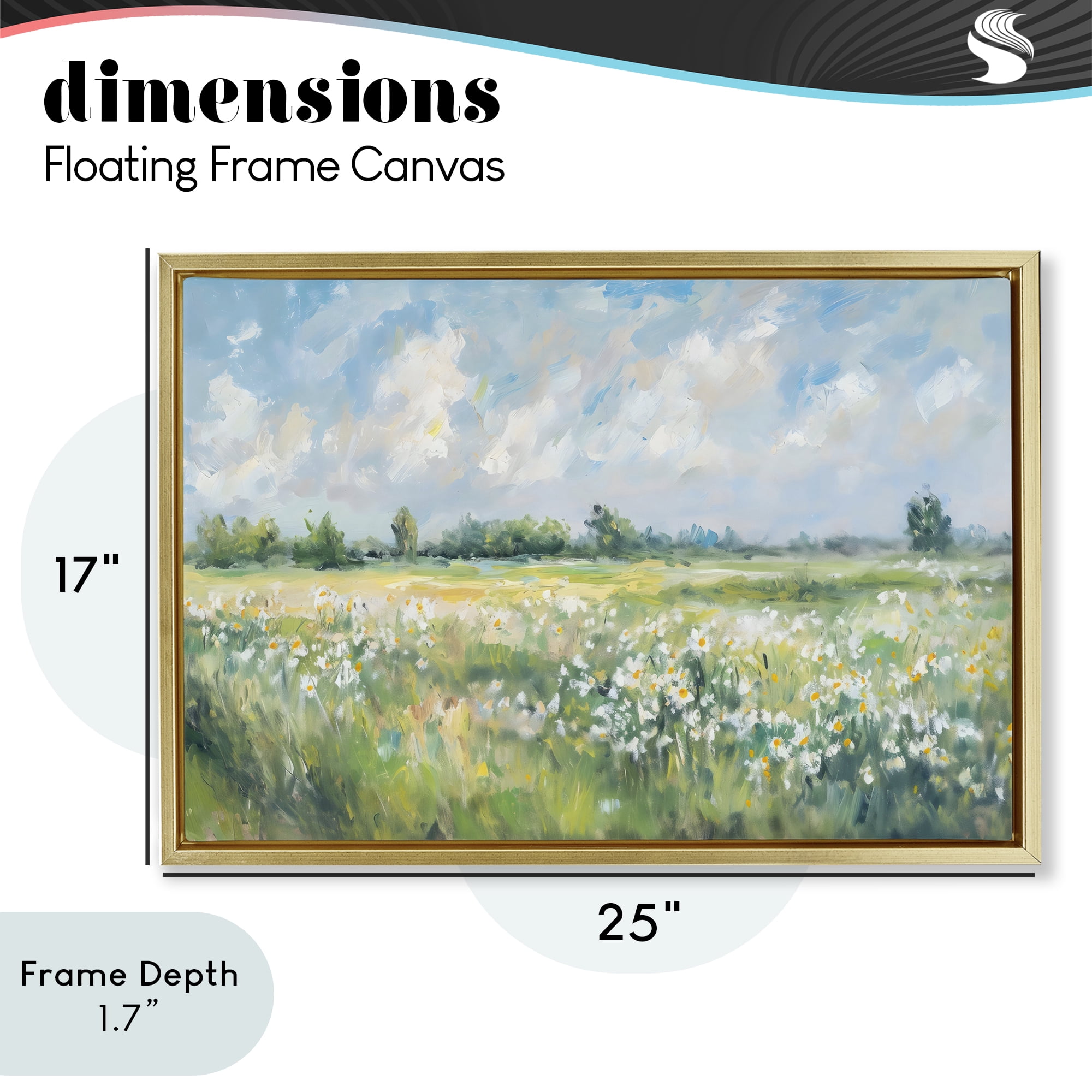 Stupell Industries Daisy Field Landscape Impression Gold Framed Floater Canvas Wall Art, design by Creative Studio