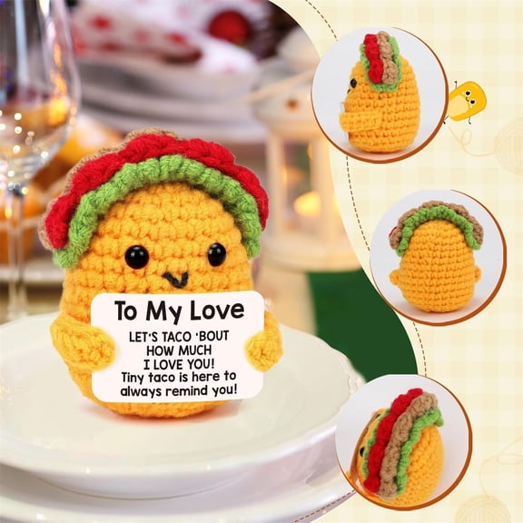 JIhuahe Valentines Gifts for Him Her,Positive Crochet Animals Handmade Taco,Romantic Vday Valentines Gifts for Boyfriend Girlfriend,Emotional Support Taco Plush Doll