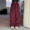thumbnail image 4 of Girl Pants Girls Solid Straight Leg Cargo Pants Drawstring Elastic Waist Fashion Childrens Bottoms Streetwear for Kids Red 7 Years-8 Years, 4 of 6