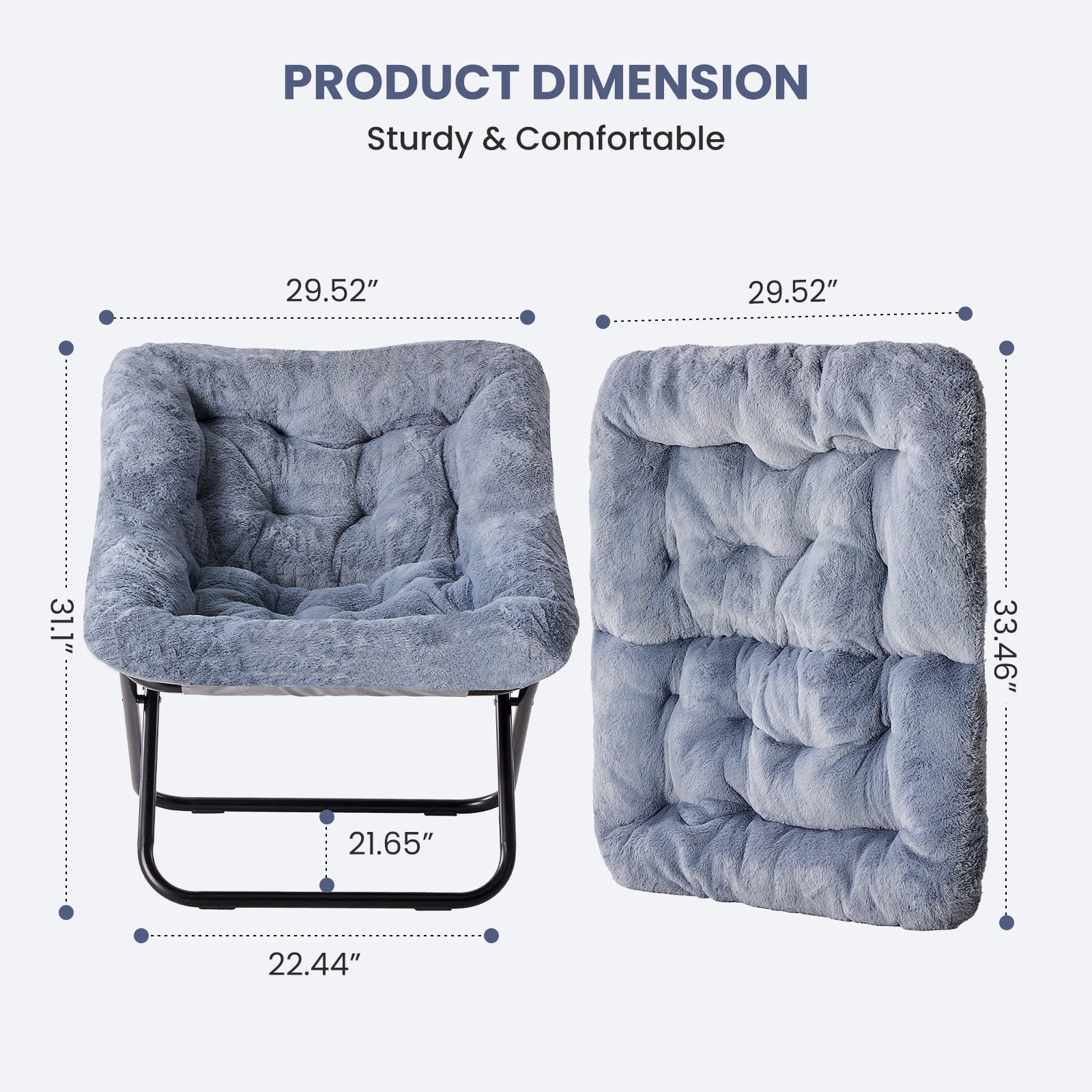 Comfy Faux Fur Folding Lounge Chair for Adults, Large Size Foldable
